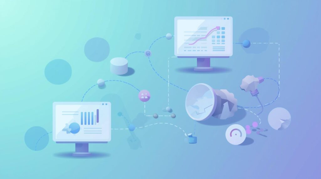 Illustration of a creator workflow transforming into an automated video system, representing the origin and technology behind ReelBot.