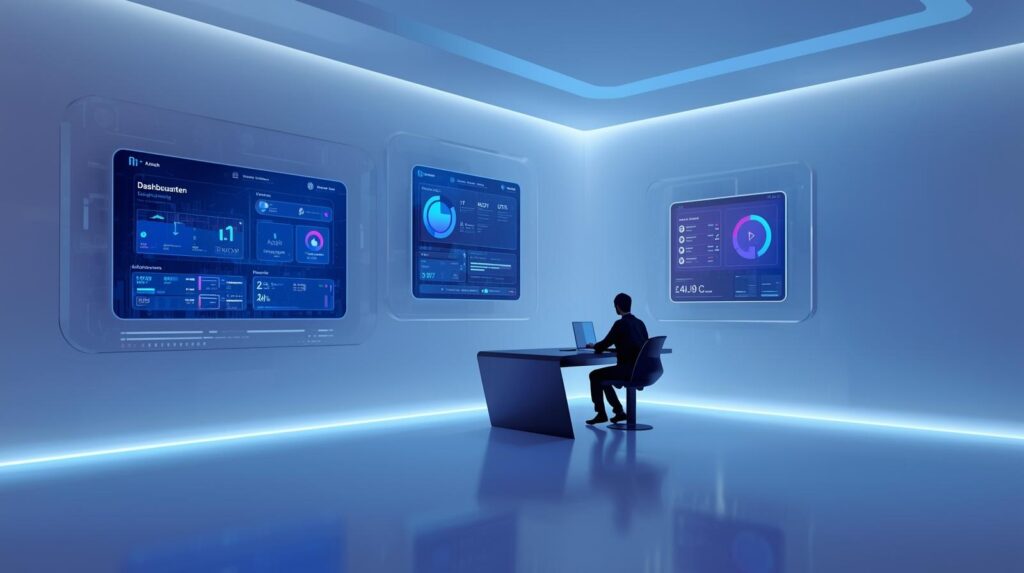 Futuristic UI dashboard representing improved creator experience and automation flow in ReelBot.